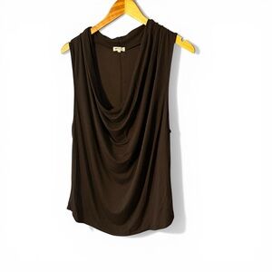 LA Made Sleeveless Drape Neck Tank Top - Black Size Large